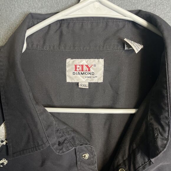 ELY Diamond Black XXL LS Western Casual‎ Shirt Embroidered Eagle Polyester Blend - Picture 5 of 10